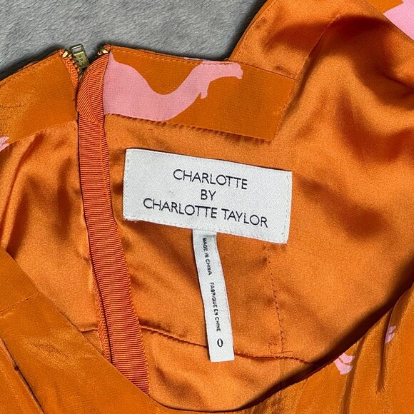 Anthropologie Charlotte Taylor Orange & Pink Silk Camel Print Midi Dress - Picture 4 of 6